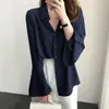 MZOMXO Camisa de Gasa de Manga Larga para Mujer Otoño 2026 Nueva Blusa Holgada Estilo Perezoso Mangas de Campana Color Sólido Camisa Blanca