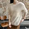 Suéter de Lã Pura com Gola Redonda, Sem Costura, Pelúcia Escovada, Novo para Outono e Inverno, Suéter Feminino de Malha Solta, Camada Base Escovada