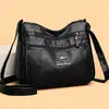 Bolsa feminina prática com múltiplos bolsos, textura de couro macio, bolsa de ombro, grande capacidade, bolsa do dia a dia para mães, bolsa transversal