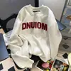 Moletom Feminino de Outono e Inverno Solto Americano Simples com Letras Gola Redonda Design de Meio Comprimento Par Casal Estampado Top Tendência