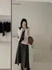 Falda de punto de lana gris de alta gama para mujer, falda midi de línea A para otoño e invierno, falda plisada de cintura alta