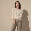 Suéter de cashmere com forro de fleece para outono e inverno, pulôver de tricô com gola redonda, peça básica feminina que rejuvenesce, 100% cashmere, suéter de caimento relaxado
