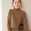 Suéter de cachemira de color para mujer, cuello alto medio, tejido con giro retro, camisa de base de cachemira suelta y adelgazante para otoño e invierno.