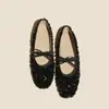 Sapatilhas de Ballet Prateadas com Lantejoulas Estilo Francês Novo Modelo 2025 Tira Única Laço de Noite Sapatos Baixos Mary Jane