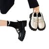 Sapatos pretos de couro de salto alto grosso estilo francês para mulheres atacado outono novo altura pequena para combinar com tudo sola grossa mocassins