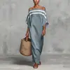 Estilo Novo de Verão Europeu e Americano Site Independente Transfronteiriço Vestido de Um Ombro Feminino Solto para Férias Manga Morcego Vestido Longo