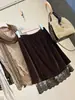 Falda Midi de Terciopelo con Adorno de Encaje Vintage para Mujer, Nueva Falda Elegante Juvenil Bodycon de Línea A Adelgazante de Otoño