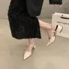 Sandálias fechadas de salto grosso bico fino para mulheres, novo estilo de verão 2026, sapatos Mary Jane elegantes de salto médio e alto para combinar com saias