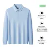 Nueva camiseta de manga larga de seda de hielo para hombre, talla europea, ropa de trabajo casual de negocios transfronteriza, camisa POLO con logotipo bordado personalizado