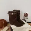 Calças Plissadas Empilhadas Bico Apontado Salto Grosso Western 2026 Botas de Cano Curto Femininas Nova Fivela Moda Retro Botas com Cinto