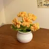 Flor de Lana Hecha a Mano Girasol Terminado Flor Artificial en Maceta Regalo Rosa Flor Falsa Adornos de Flores Tejidas Exportación Transfronteriza