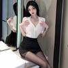 A las tres de la madrugada, secretaria sexy seduce con uniforme de lencería sexy, coqueteo ardiente, traje de pasión para la cama para 1594