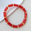 Novo Bracelete de Contas Estilo Chinês para Mulheres, Bracelete de Bambu com Jade Púrpura, Joia com Design Estilo Casal