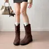 Botines Meilade que aumentan la altura para mujer 2026 Otoño/Invierno Nuevos Botas de Moda Retro Tacón Grueso Adelgazantes Botas Vaqueras Occidentales