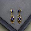 Brincos Europeus e Americanos brincos de lápis-lazúli naturais femininos agulha de prata S925 cobre banhado a ouro velho 24K estilo francês azul joia clássica