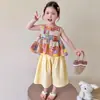 Conjunto de Dos Piezas con Lazo Trasero para Niñas 2026 Verano Estilo Coreano Bloques de Color Dopamina Vestido Casual tipo Camiseta Moderno