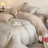 Juego de Ropa de Cama Jacquard de Felpa de Leche Chenilla de Alta Gama de Cuatro Piezas para Otoño e Invierno, Sábana Bajera Gruesa Cálida, Funda Nórdica, Ropa de Cama para Dormitorio Principal 4