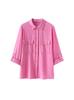 Camisa de Lino Mezclado para Mujer Nueva Dulce de Moda Casual Versátil de Longitud Media con Mangas Enrolladas - Primavera y Verano Europeo y Americano