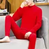 Traje de ropa interior térmica de terciopelo de doble cara con cuello alto medio y forro polar de año de nacimiento rojo