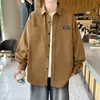 Camisa com Etiqueta Retrô Masculina Primavera Fina Estilo Coreano Tendência Solta Bonita Top Marca Tendência Camisa Jaqueta