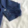 Costura listrada estilo estrangeiro design gola polo ombro manga comprida camisa jeans temperamento feminino all-match camisa dobrada azul escuro