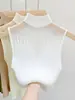 Chaleco para Mujer para Usar Afuera en Verano y Adentro con Suéter de Cuello Alto Medio Top de Tirantes de Nicho Francés Camiseta Básica Corta sin Mangas