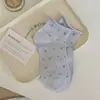 Meias Florais para Mulheres, Meias de Cano Médio, Estilo Primavera e Verão, Meias Finas de Algodão Respirável, Borda Enrolada, Estilo Coreano, Fofas, Meias Curtas da Moda