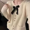 Cárdigan Suéter de Punto con Lazo Estilo Chanel para Mujer, Nuevo Estilo Dulce y Suave de Punto de una Sola Fila para Otoño e Invierno para Mujer