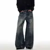 Calça Jeans Masculina Estilo Americano High Street Retrô Lavada Wide Leg, Tendência Loose Design Reto Vintage