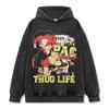 Camiseta Retro Hip-hop Transfronteriza Estampada TUPAC Americana Vintage Lavada Suelta Pesada Suelta Cuello Redondo Manga Corta