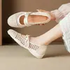 Sapatos femininos Mary Jane de verão feitos de couro bovino de primeira camada, trançados e vazados, com solas macias e confortáveis, planos e respiráveis, sapatos de corte baixo, tamanho 40