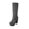 Botas Altas hasta la Rodilla Plisadas 2026, Súper Versátiles, Botas de Tacón Grueso Altas, Tacones Ultra Altos, Plataforma Impermeable Muy Alta, Zapatos para Mujer Tallas Grandes