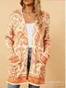 Nuevo cárdigan fino largo de comercio exterior transfronterizo con bolsillos, abrigo suéter de moda estampado para otoño e invierno, personalizado, casual para mujer