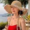 Sombrero de Paja de Estilo Étnico con Ala Ancha para Vacaciones en la Playa de Verano para Mujer, Sombrero de Pescador Protector Solar