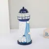 Faro de Lata Oceánico Led Intermitente Decoración Creativa para el Hogar Artesanías de Hierro Faro de Estilo Mediterráneo Decoración