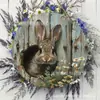 Letrero de Madera de Pascua con Conejo Letrero de Bienvenida para Puerta Venta al por Mayor Decoración de Pared de Atmósfera Festiva Decoración de Pared Artesanía de Madera