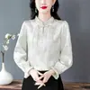 Nuevo top tradicional estilo chino, nuevo modelo de primavera, camiseta de manga larga con botones decorativos, diseño único, blusa elegante y única para mujer