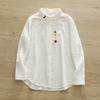 Otoño Nuevo Estilo Pequeño Fresco Doble Capa Camisa de Hilo de Algodón para Mujer Manga Larga Dulce Estudiantil Artística Bordada Amor Camisa