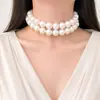 Design de nicho transfronteiriço retrô elegante estilo Hepburn colar de pérolas multicamadas colar pérola de grandes dimensões