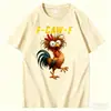 Camiseta de Algodão Tamanho Europeu Transfronteiriça F-Caw-F Galo Interessante Galo Engraçado Estampa de Galo Camiseta Casual Manga Curta