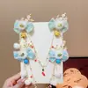 Presilha de Cabelo Infantil Estilo Antigo com Corrente para Sobrancelha, Presilha Vermelha para Meninas, Acessório de Cabelo com Flor e Franja de Pérolas para Fotografia de Hanfu e Traje Tradicional