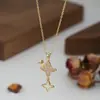 Corrente Elegante para Clavícula Banhada a Ouro Real com Zircônias Microcravejadas Design de Nicho Feminino Colar Estrela de Quatro Pontas Exquisito Colar para o Dia a Dia