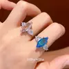 Anel Simples de Ródio com Zircônia em Formato de Losango Estilo Coreano Ins Nicho de Alta Qualidade Exquisito Versátil Anel para Dedo Indicador Personalidade Retrô Joia para Mão
