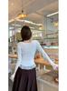 Otoño Lazo Ajustado Adelgazante Estilo Deseo Puro Encaje Camiseta de Manga Larga para Mujer Camisa Base Top Chic Hermoso