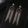 Pendientes de plata 925 con pasador, aretes largos de borla geométrica con diamantes completos, joyería de moda simple, venta al por mayor de fábrica E679
