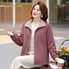 Elegante abrigo de lana para madres, estilo corto con solapas de color contrastante y cremallera, adecuado para primavera y otoño, top holgado para mujeres de mediana edad y mayores