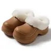 Pantuflas Peludas de Suela Gruesa para Mujer en Invierno, Para Usar al Aire Libre, Forradas de Felpa, Cálidas, Que Aumentan la Altura, Antideslizantes, Impermeables, Pantuflas de Algodón con Puntera para Mujer
