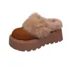 Pantuflas de algodón felpa pantuflas de invierno de pelo mujer exterior casual suela de plataforma personas bajas suela súper gruesa punta cerrada 2026 felpa