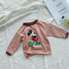 Camiseta de otoño para niños, estilo coreano, sencilla y cómoda, de manga larga con dibujos animados y bloques de color.