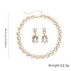 Aretes de Rama de Perla Incrustados de Diamantes Set de Collar Cadena para Clavícula Estilo Palacio Retro Lujo Accesible Collar Elegante de Gama Alta para Mujeres
